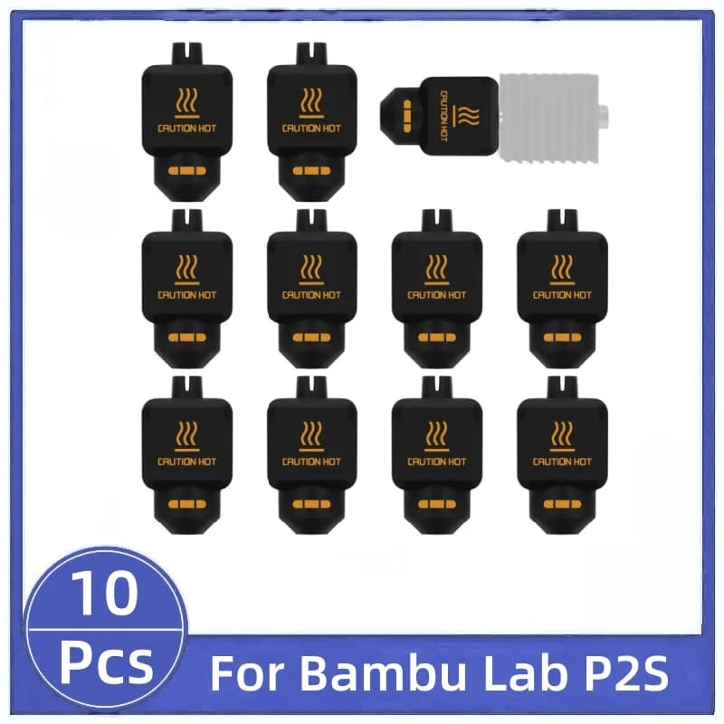 10 Pezzi Guaina Protettiva in Silicone Nero per Hotend Stampante 3D Bambu Lab P2S, Copertura Blocco Riscaldante, Ugello, Testina di Stampa, Estrusore