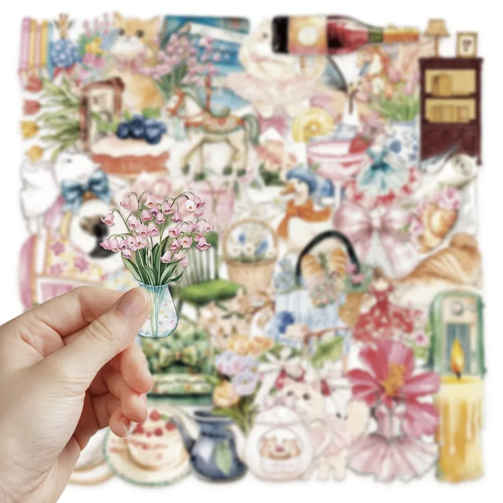 50Pcs Watercolor Girl's Garden PET Stickers Transparent Waterproof Decals for Journals, Phone Cases & Luggage AnimeWorlds Store