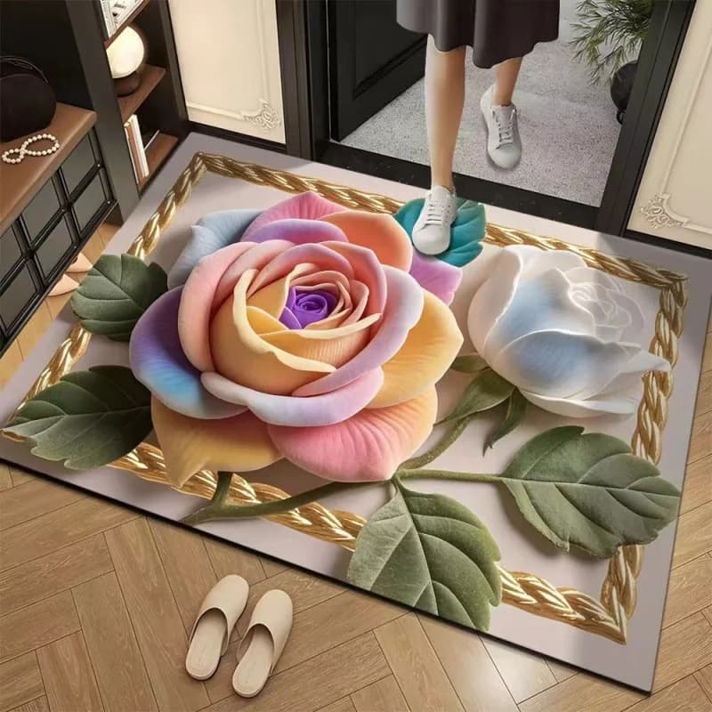 Visual Tridimensionale Rosa Tappeto Bagno Antiscivolo Assorbente Tappetino Porta d'ingresso Tappeto Decorazione della casa