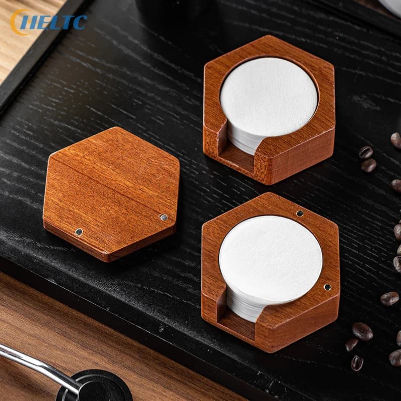 Solid Wood Hexagonal Espresso Coffee Filter Paper Box Universal Magnetic Lid Coffee Filter Paper Storage Box Mini Dustproof