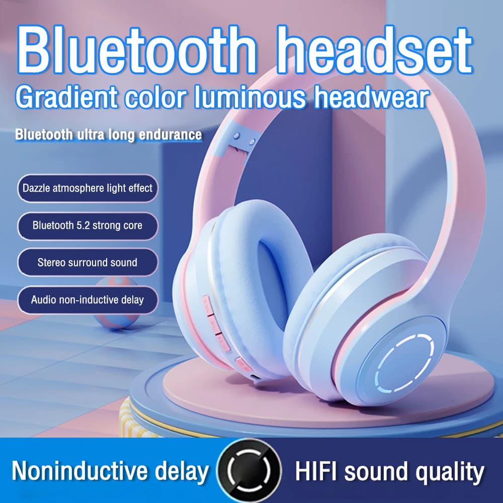Bluetooth Headphone 5.2 Wireless Musical Headset Color Foam LED Light with Microphone Player Headset Children Beautiful Christmas Gifts
