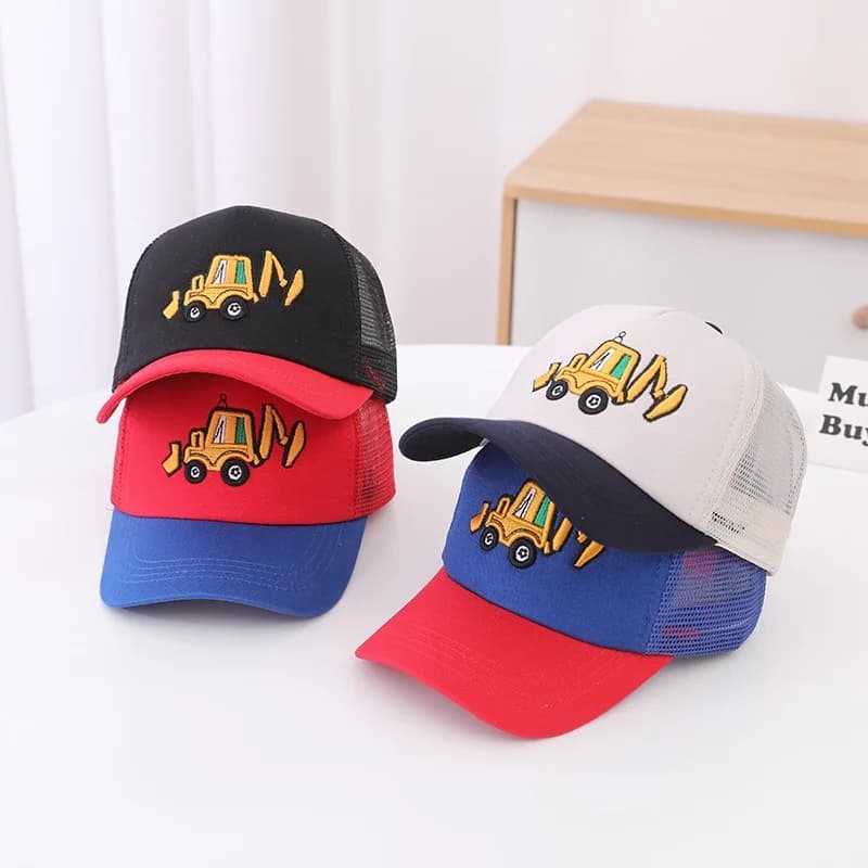Korean Children 's Sports Hats Toddler Baby Boy Baseball Summer Embroidered Excavator Outdoor Kids Hip Hop Caps Adjustable