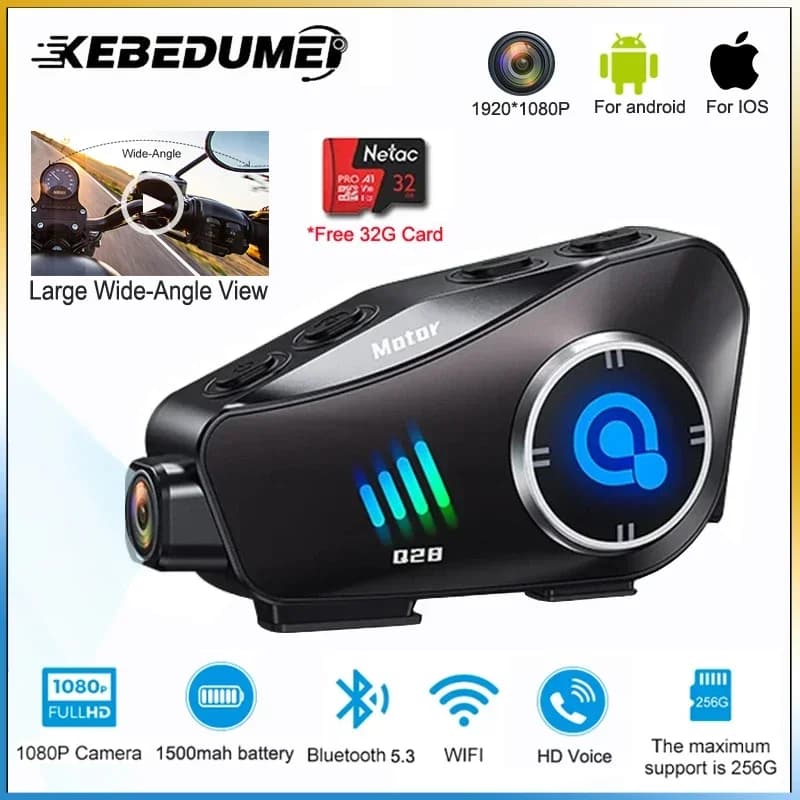 Q28 Motorcycle Helmet Headset Bluetooth Hands Free Call Waterproof Heaphone Wireless 1080P Video Dashcam TF Card as gift