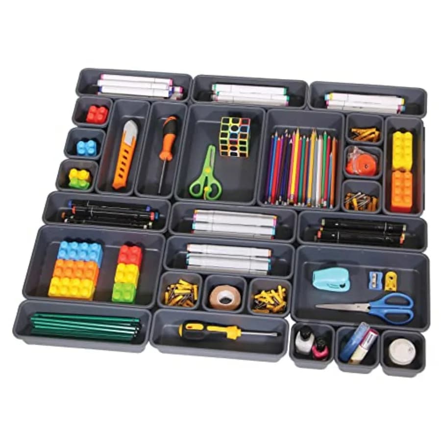 42 Pack Interlocking Desk Drawer Organizer Tray Dividers Plastic Shallow Narrow Drawers Organizers Separators Storage Bins Cont