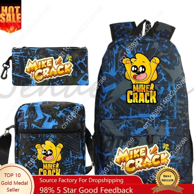 Mikecrack Zaino per la scuola 3 pezzi / set Studenti Ragazzi Ragazze Anime Zaino per bambini Zaino con cerniera Borsa a tracolla Astuccio regalo