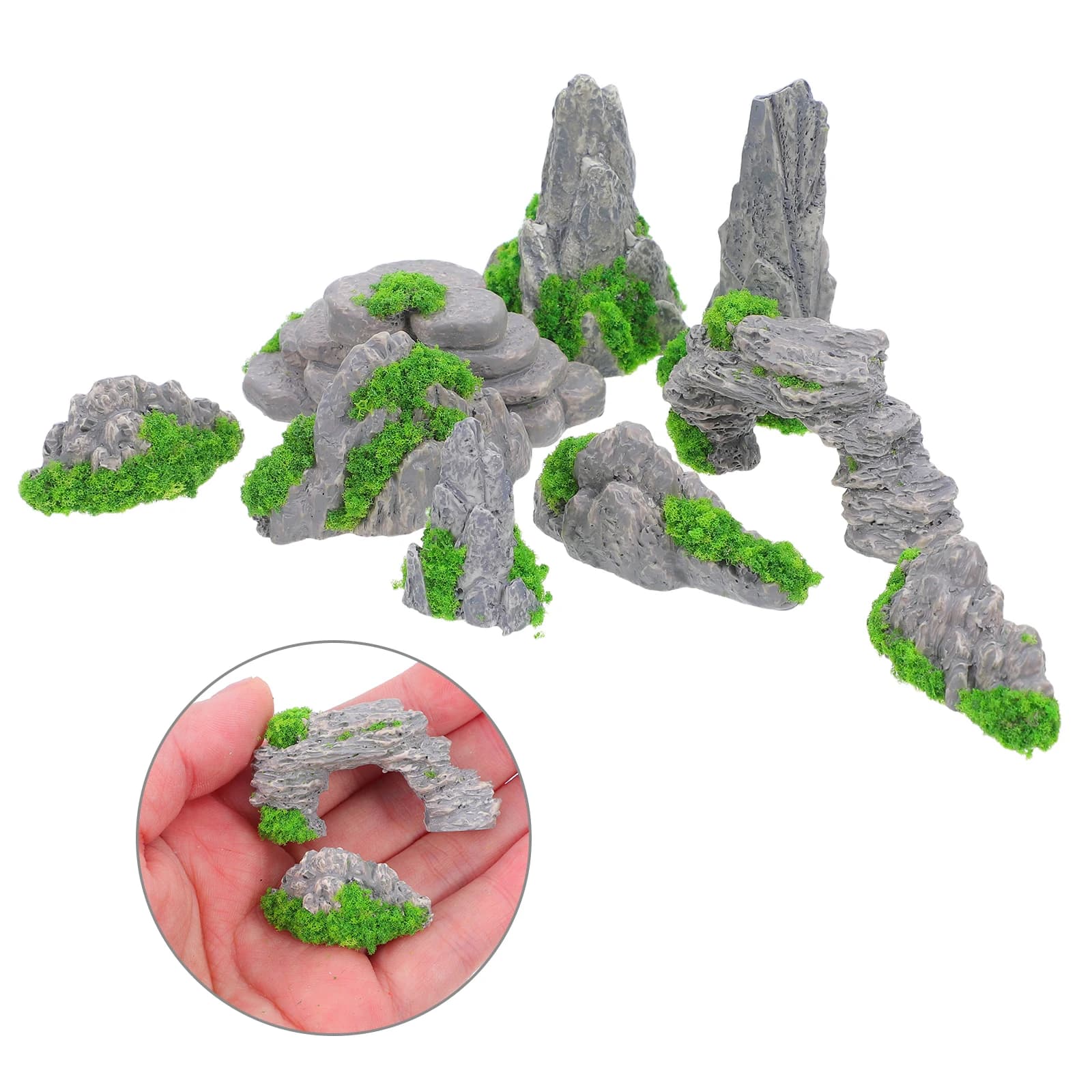 9pcs Decor Rockery Mountain Statue Figurine Resin Rockery Desktop Decor Tabletop Resin Mountain Ornament For DIY Landscape