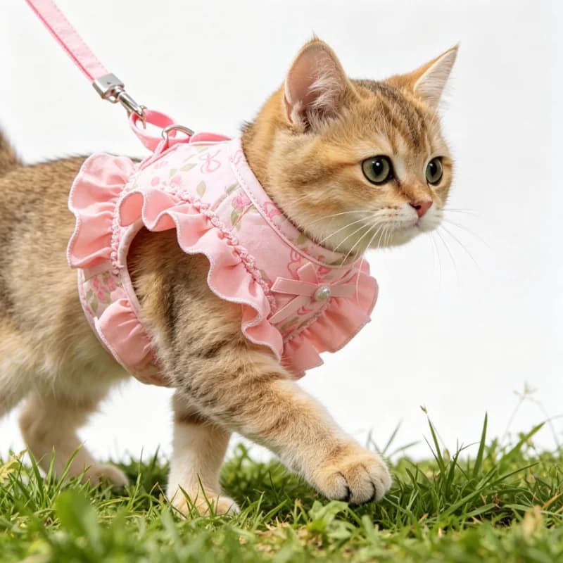 Flower Pattern Dog Harness and Leash Set, Escape-Proof Breathable Adjustable Vest Harness for Small Dogs Cats Walking