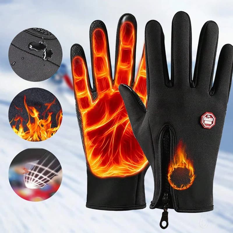 Windproof cycling and sports gloves with double layer heat liner, hot, non-slip, waterproof, compatible with touchscreen
