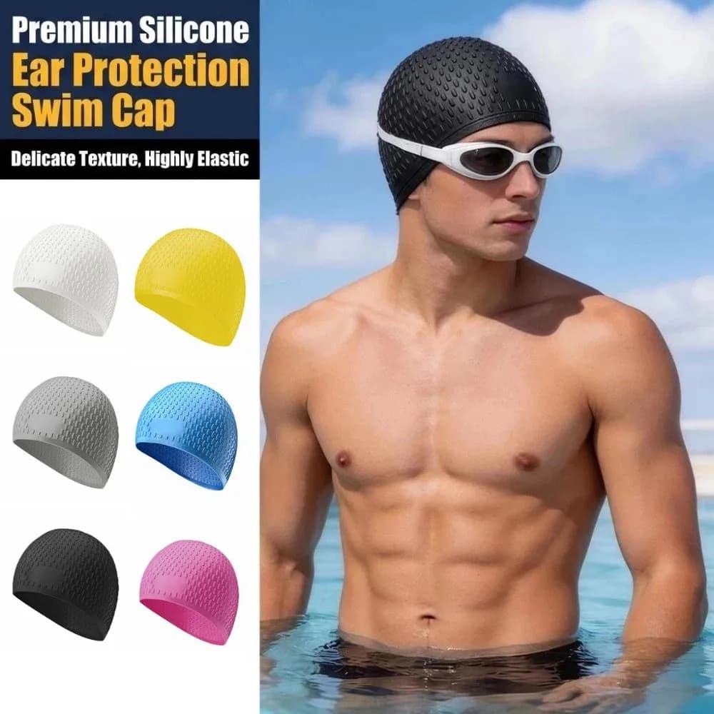 Durable Soft Silicone Swimming Cap High Elasticity Waterproof Pool Headgear Lightweight Ear Protection Diving Hat Swimming Pool