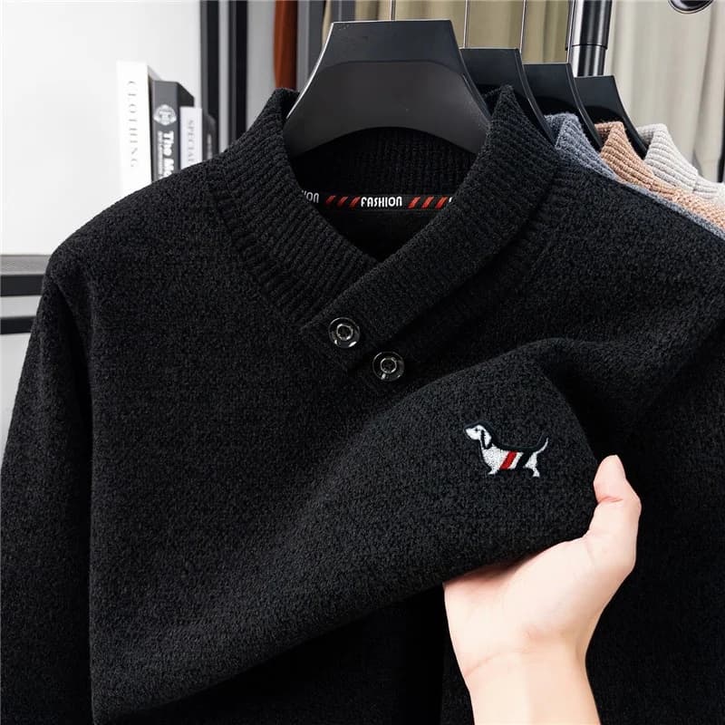 Men's sweater knitted high quality hot sale, collar with thick plush scarf, sweater with cartoon print, men's winter interior