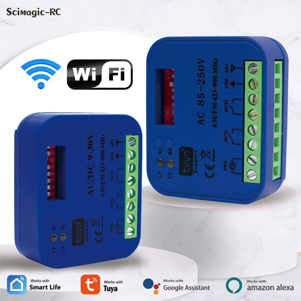 2CH Tuya WiFi Ricevitore telecomando universale per porta garage 433 MHz 868 MHz Interruttore DC AC 9-30 V 85-250 V Vita intelligente Alexa