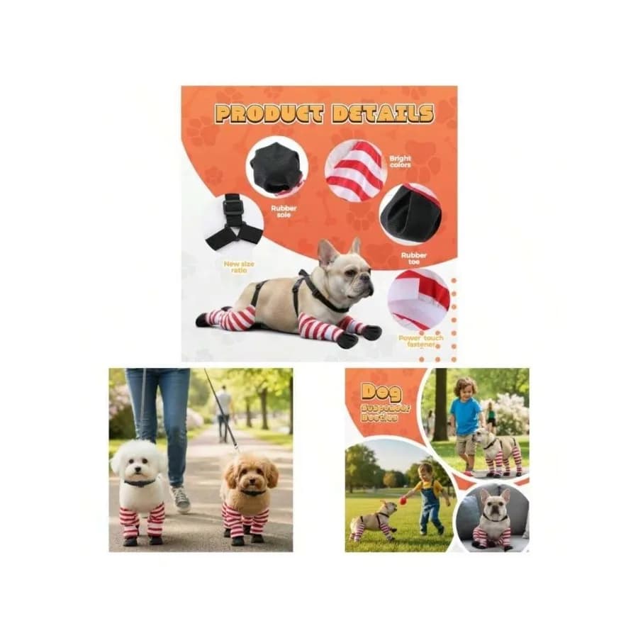 【Nuovo arrivo】Leggings a righe per cani con suole in gomma, stivali antiscivolo per cani di piccola e media taglia, cinturini regolabili