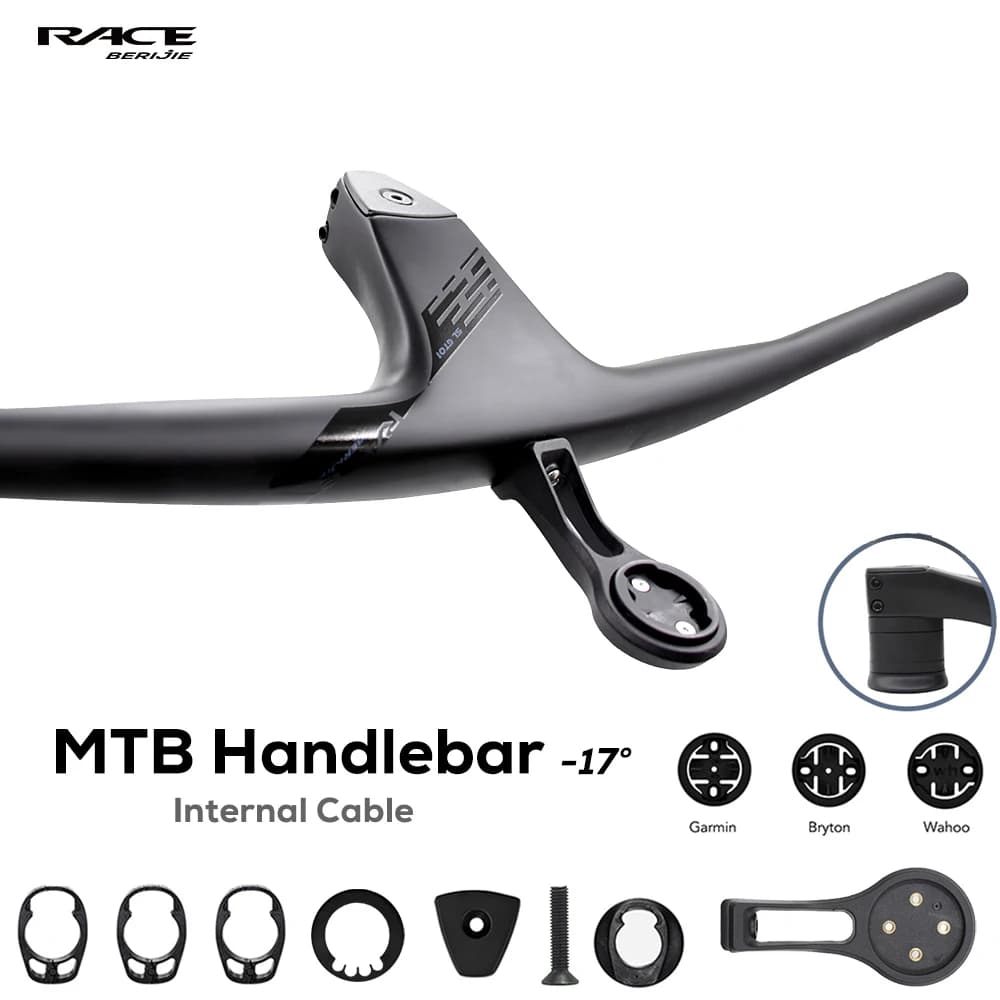 Complete internal cable RACE Integrated MTB handlebar,-17 ° Built-in cab, XC carbon fiber cross bike handlebar with spacers