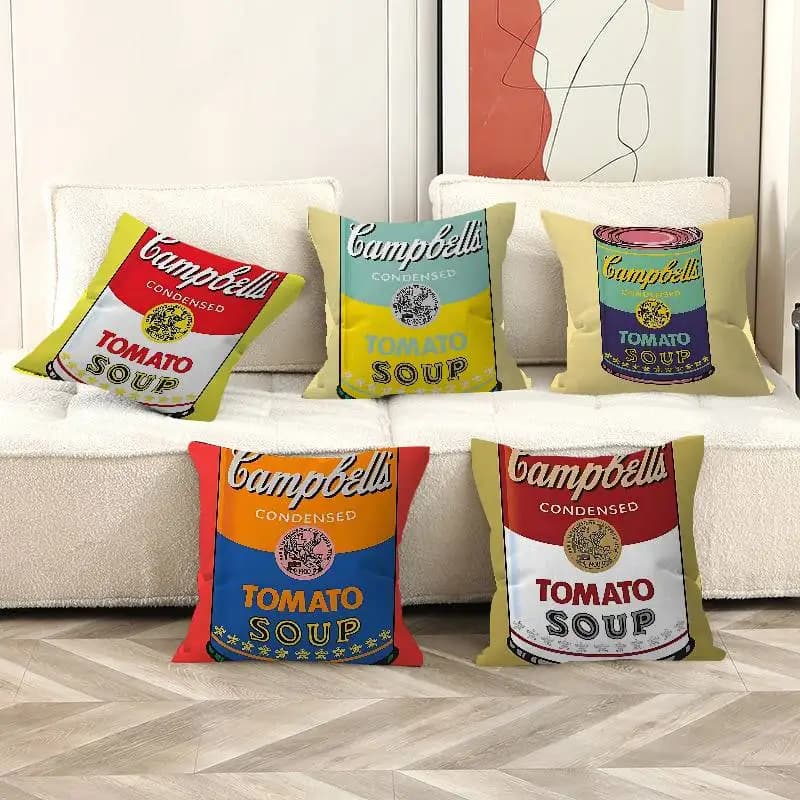 Andy Warhol Pop Art Zuppa di pomodoro Cuscino Anime Cuscino Divano letto Testa Cuscino Fodera per cuscino 45x45 cm Moda
