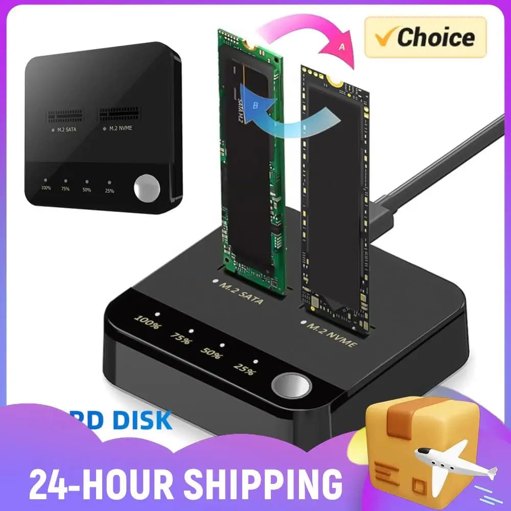 Docking Station per Dischi Rigidi M.2 SATA/NVMe a Doppio Slot, Stazione di Trasmissione Dati, Duplicatore e Clonatore M.2 per la Lettura e la Conservazione dei Dati