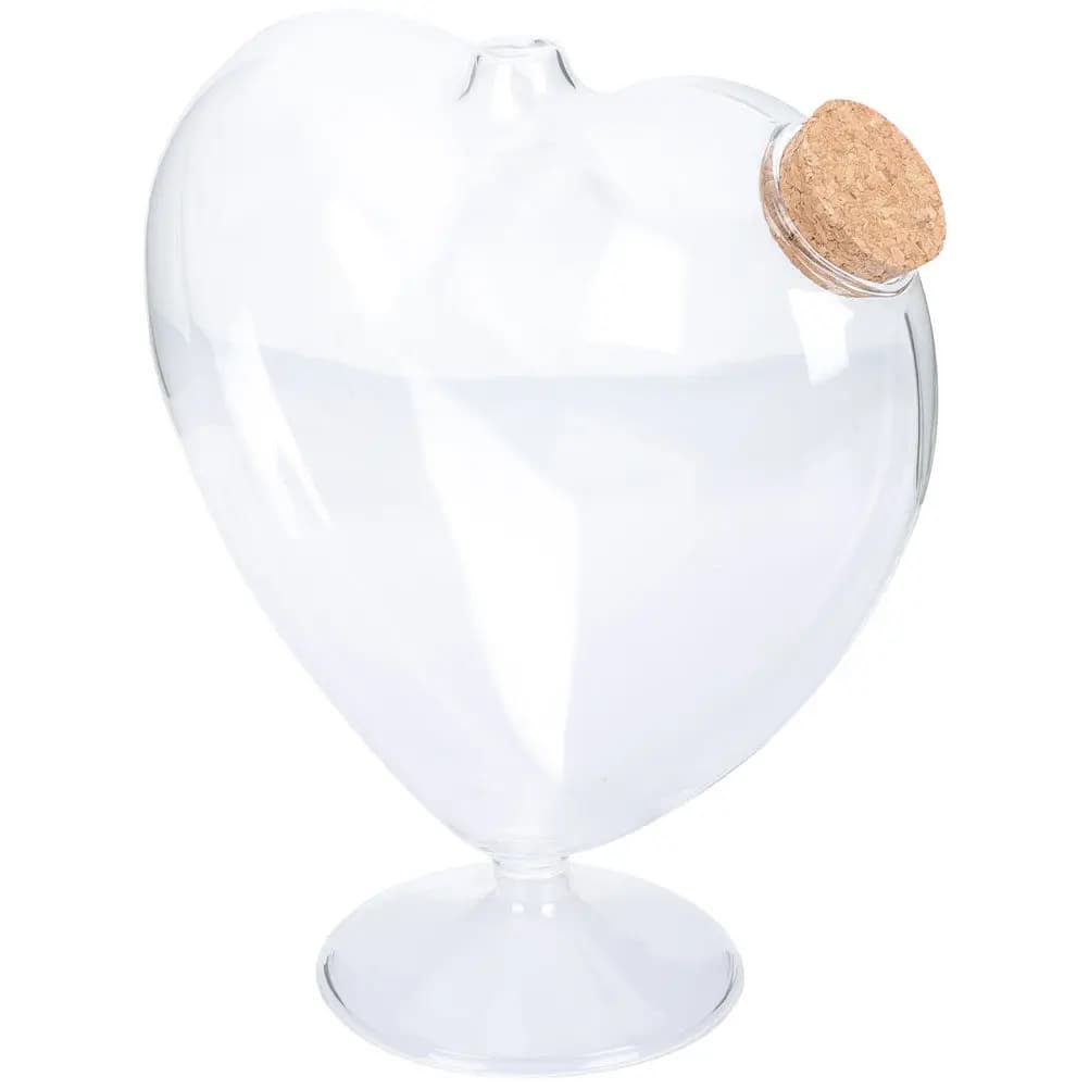 Glass Heart Candy Jar with Natural Cork Lid Transparent Dry Food Storage Canister for Candies Tea Preserves Spices Jewelry Home