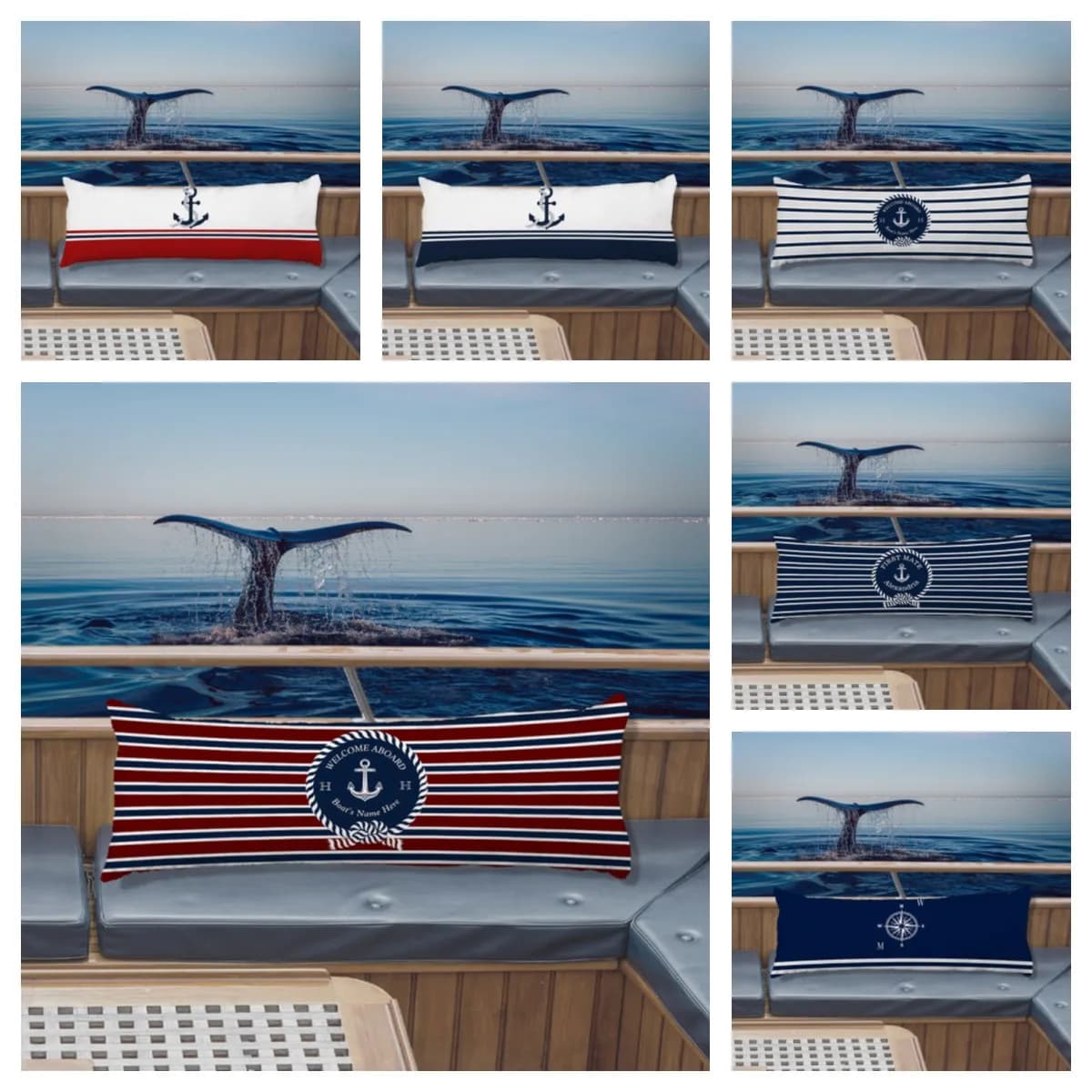 Fodera per cuscino lunga nautica personalizzata Anchor Striped Design personalizzato nome della barca federa decorativa per divano divano letto Decor