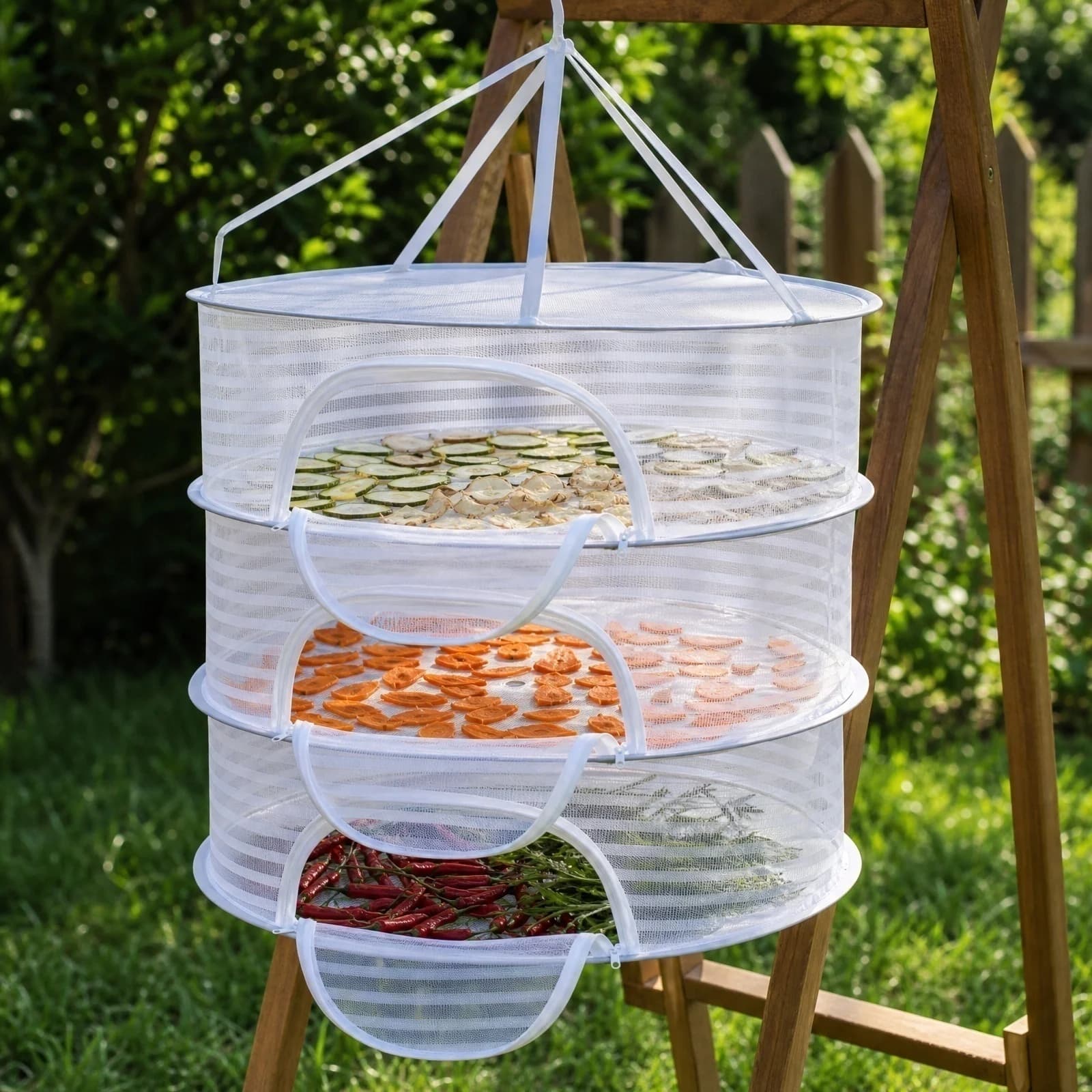 Foldable Hanging Dry Rack Fly Trap Net for Balcony Hanging Drying Food Fish Vegetables Laundry Drying Mesh Bag 3 Layer