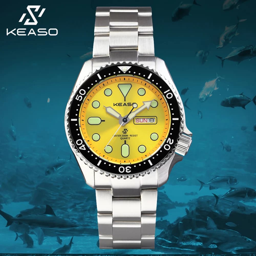 KEASO Fashion Men Watches C3 Super Luminous 316L Solid Steel 20Bar Waterproof Sapphire Mirror MIYOTA 2035 Quartz Movement Watch