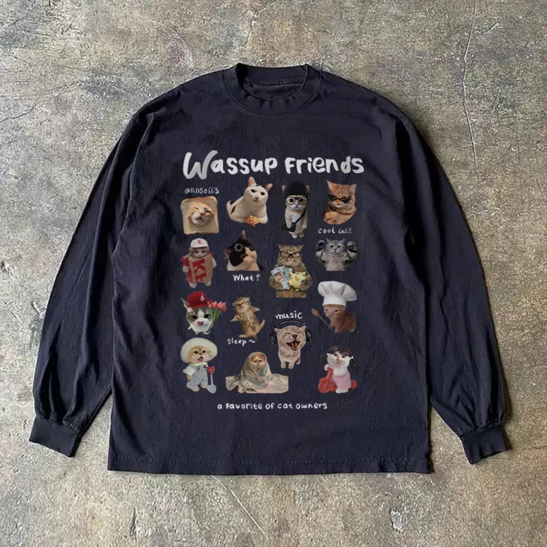 Heavyweight 310g Pure Cotton Long Sleeve T-Shirt Streetwear Versatile Retro American Style Men's Women's round Neck Top