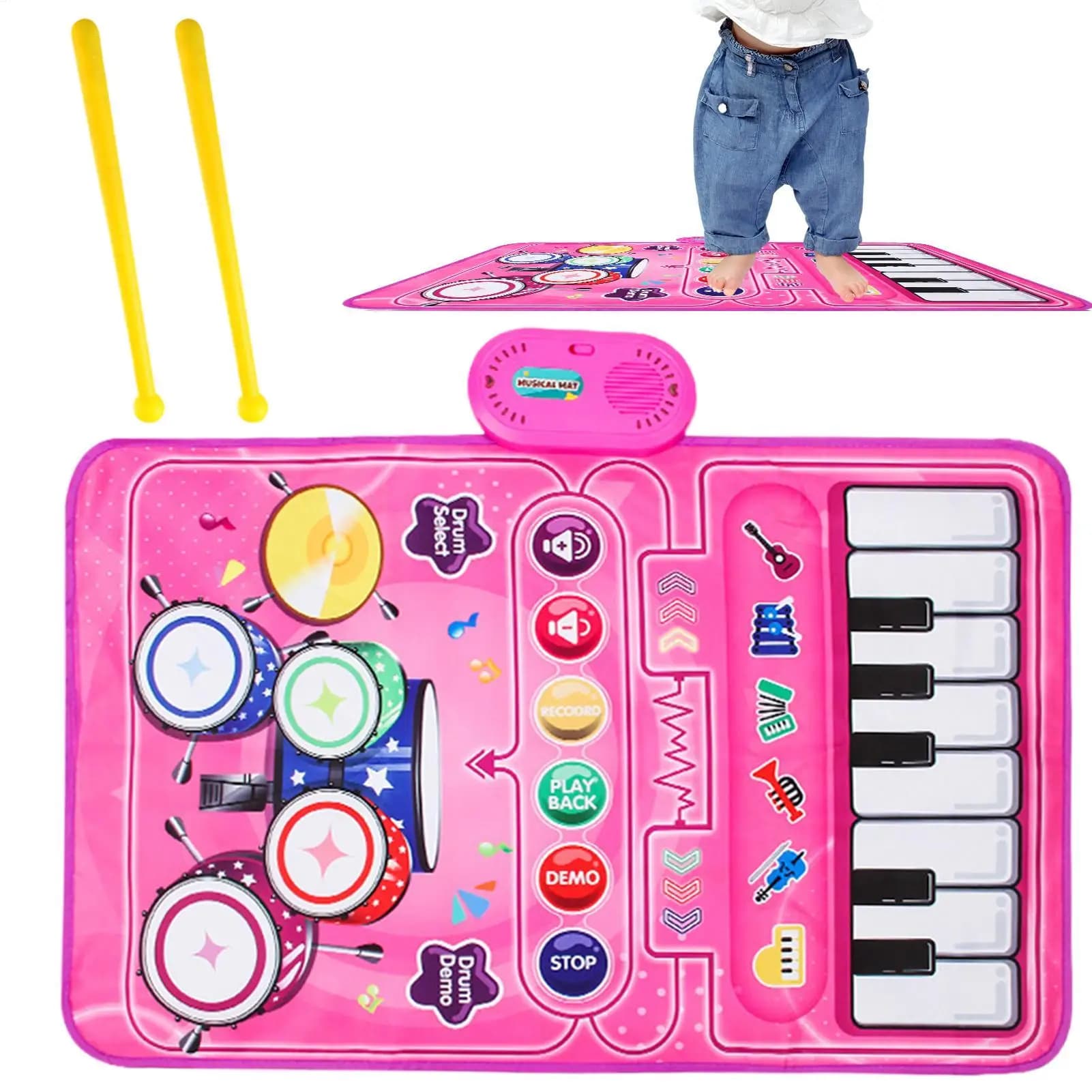 Tappetino per pianoforte Apprendimento musicale Pianoforte Jazz Tamburo Giocattolo Tappetino educativo musicale per bambini per l'educazione in età prescolare Ragazzi Ragazze Tappetino per bambini Casa