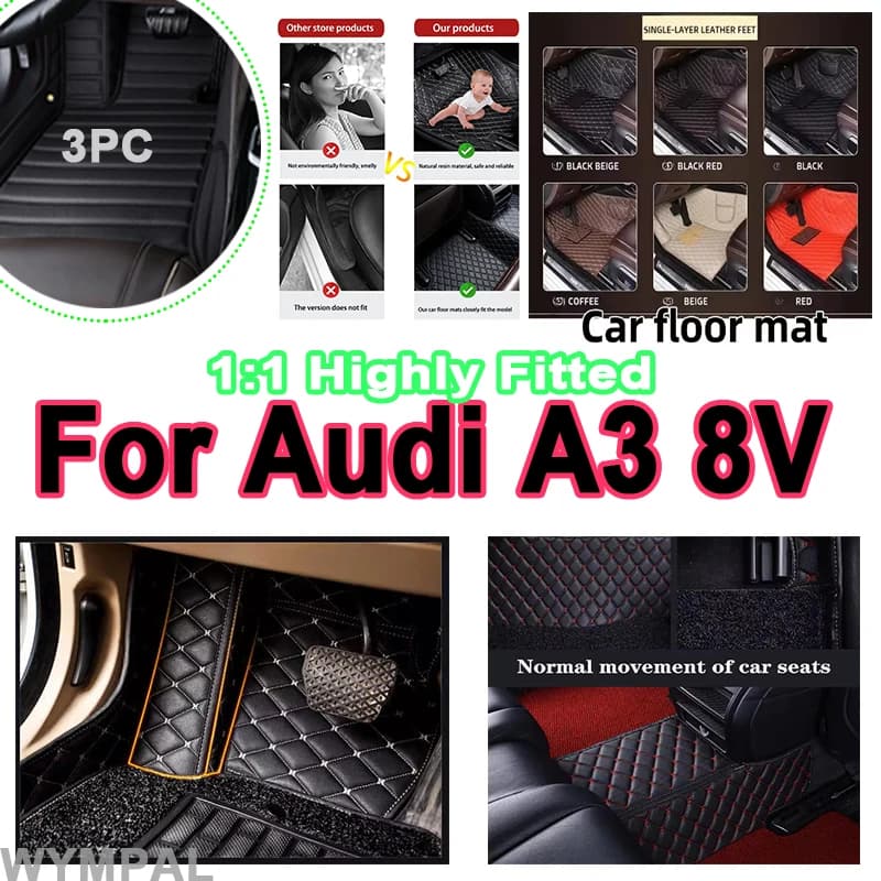 Luxury Waterproof Car Floor Mats For Audi A3 8V Sportback 2013~2019 Rug Anti Dirt Pad Leather Mat Car Accessories full set