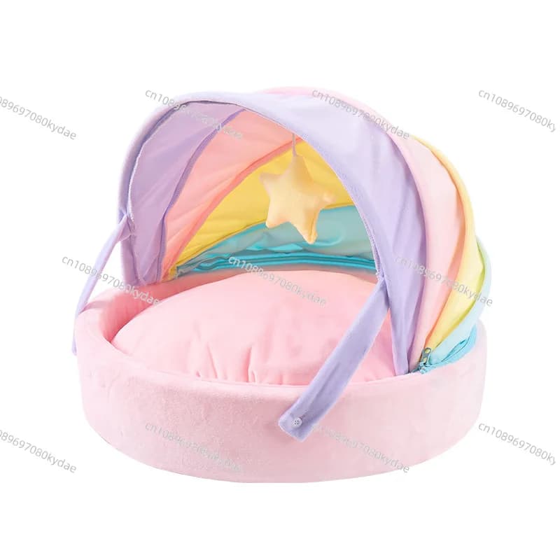 Cuccia per Gatti in Peluche e Cotone PP, Semi-Chiusa, Calda, Morbida, Antiscivolo, per Tutte le Stagioni