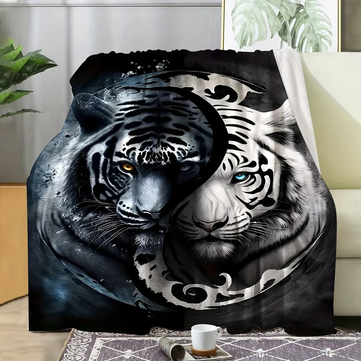 Coperta da tiro in flanella tigre double face da 1 pezzo per divano, letto, viaggi, campeggio, soggiorno, ufficio, divano, sedia, calda coperta di peluche