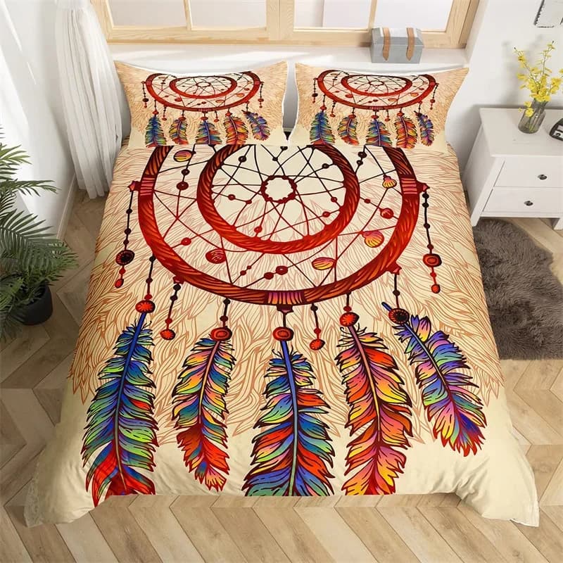 Dreamcatcher Duvet Cover Set Colorful Feathers Bedding Set Ethnic Tribe Twin King Comforter Cover Microfiber Bohemian Bedclothes