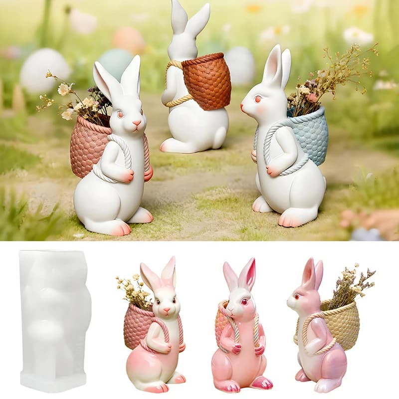 Stampo in silicone 3D a forma di coniglio pasquale, stampi per colata fai da te per ornamenti a forma di coniglio, vaso, cesto, per gesso, cemento, artigianato, regalo per la casa