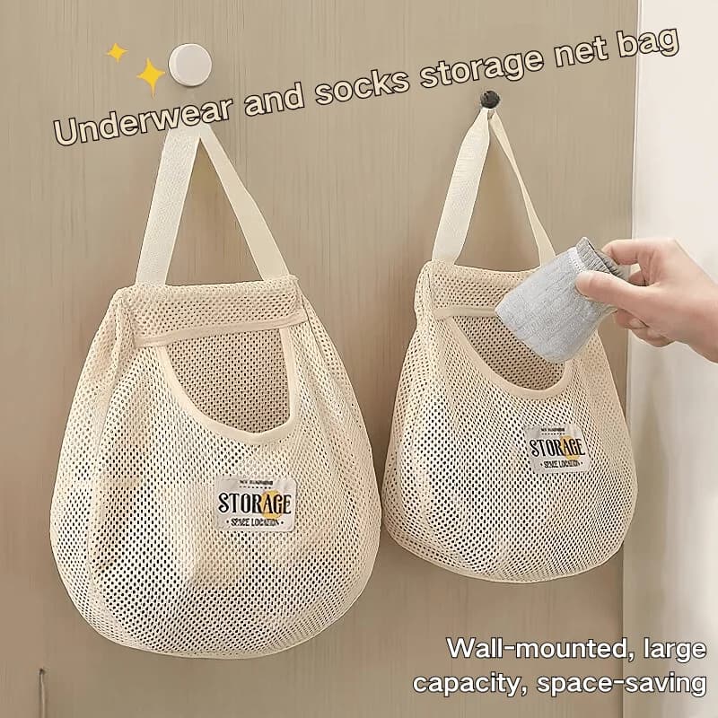 Set di 4 Sacche Portaoggetti da Appendere per Calzini e Biancheria Intima, Organizzatore da Parete per Armadio e Dormitorio, Senza Foratura