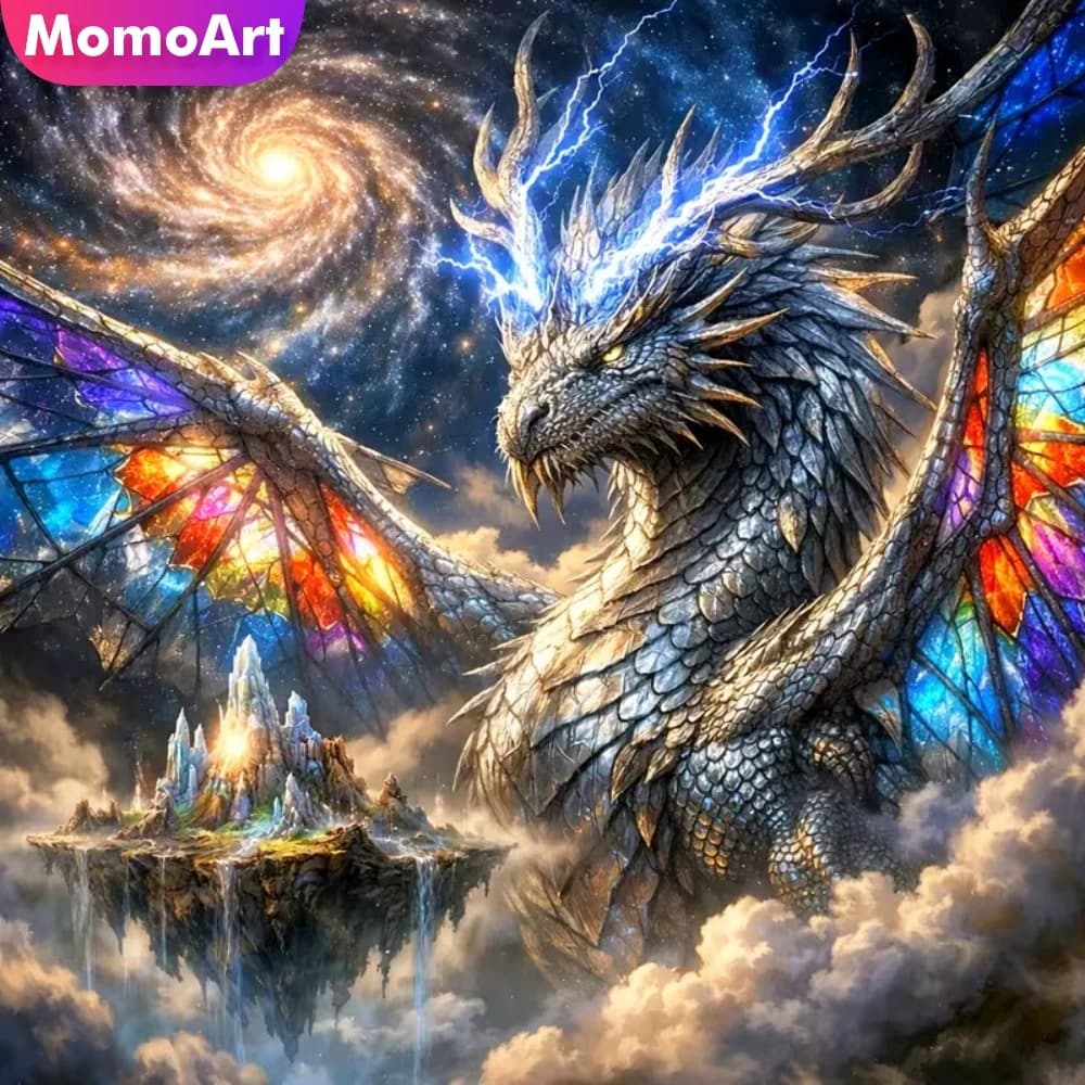 Momoart Diamond Painting Drago Adatto per Principianti, Mosaico Diamantato Dinosauro Animale, Nuovo Arrivo, Ricamo Fai da Te, Regalo Unico