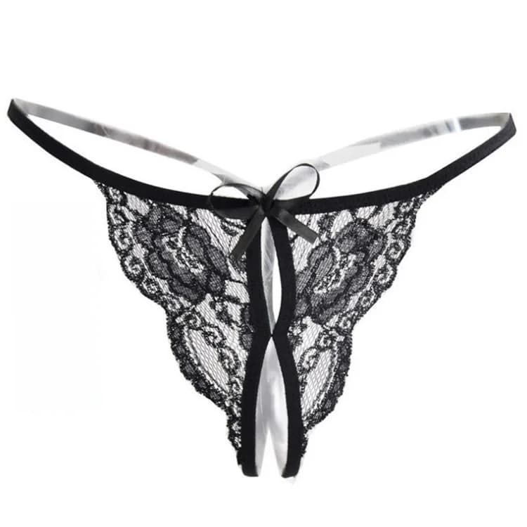 Sexy Women Bow Lace Crotchless Thong Panties Sheer Mesh Easy Take Off Erotic Intimates Lingerie for Bedroom Honeymoon Dating