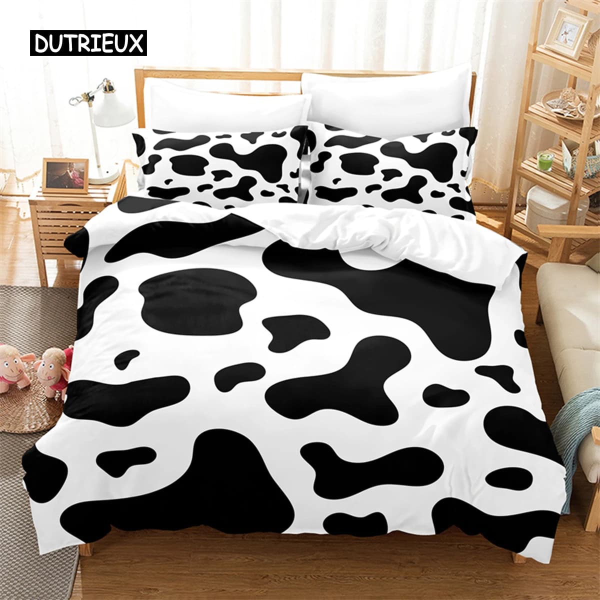 Set di Biancheria da Letto con Stampa 3D di Mucche, Copripiumino e Lenzuola, Design alla Moda, Misura Queen