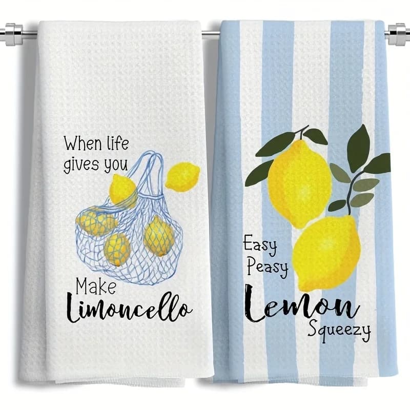 2Pcs, Lemon Mesh Kitchen Towels, 40Cm*60Cm Towel Set, Best Kitchen Towels, Super Absorbent Soft Cleaning Cloth, Cooking and Baking Tea Towels, Hand Towels, Cleaning Cloths, Dishcloths, Kitchen Decor, Living Room Decora
