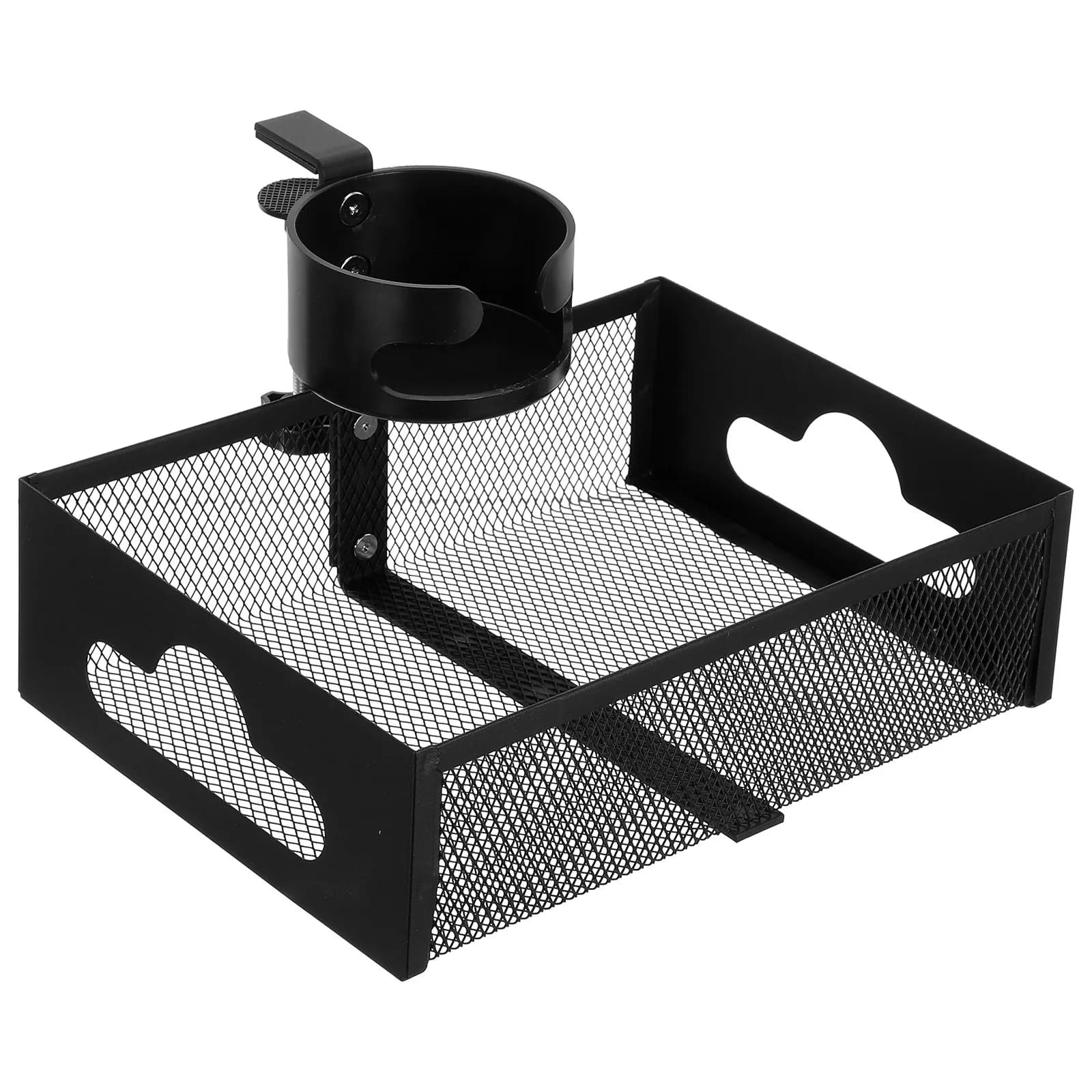 Clip on Desk Side Storage Organizer Adjustable Mesh Clamp on Under Desk Snack Basket No Drill Cable Tray Fits 1-5Cm Table