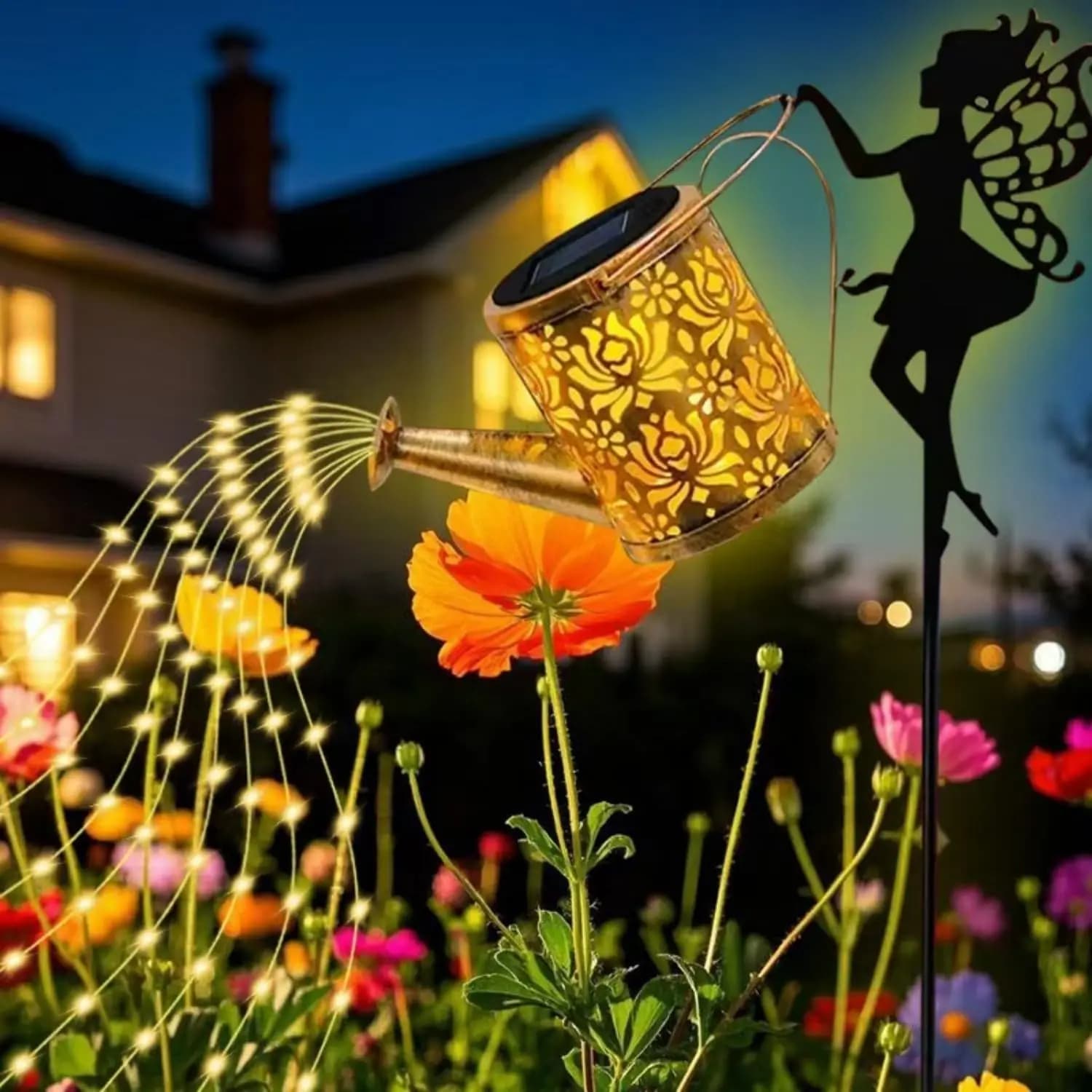 Luci per annaffiatoio a fata solare Luci da giardino impermeabili Lampada da bollitore solare a LED sospesa per esterni per la decorazione del prato del percorso della villa del patio