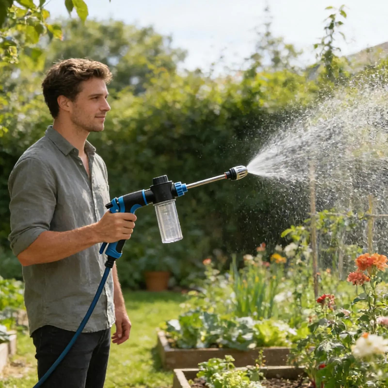 Spruzzatore di Schiuma per Lavaggio Auto con Ugello Regolabile, Cannone ad Alta Pressione Multi-porta, Tubo da Giardino Telescopico per Dettagli Auto