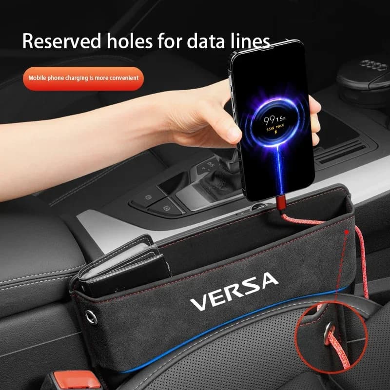 Scatola portaoggetti laterale per seggiolino auto in pelle PU, tasca portaoggetti laterale in pelle scamosciata, per accessori auto Nissan varsa