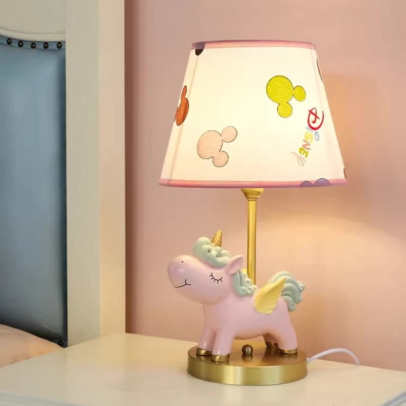 Lampade da Comodino Creative a Forma di Unicorno per Bambine, Paralume in Tessuto, Luce Calda Romantica per Cameretta, Studio e Scrivania
