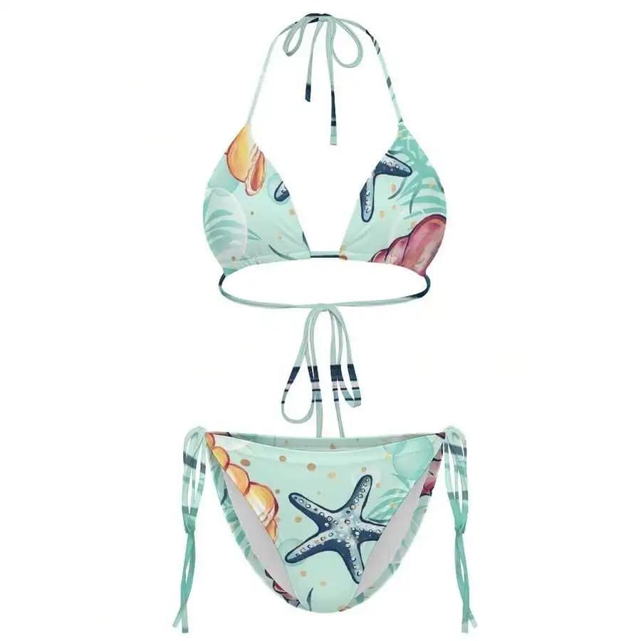 Women Halter Triangle Bikini Set With Starfish Print Beach Swimsuit