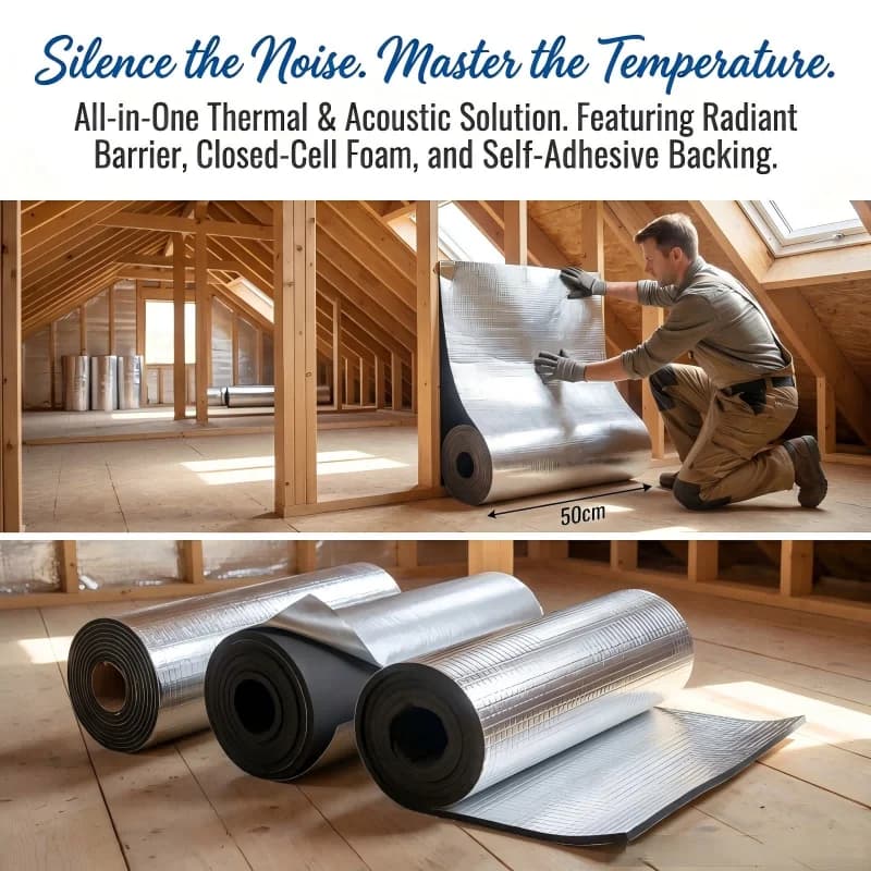 10MM Thermal Insulation Foam Roll, Soundproof Heat Barrier, Noise Reduction Mat for Wall Door Floor, Warm Keeping Panel