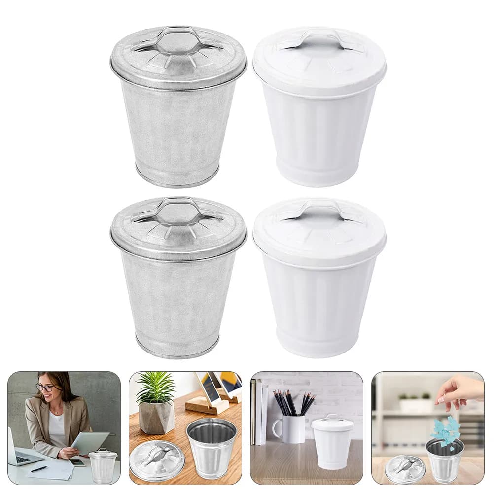 Set di 4 Mini Cestini per Rifiuti con Coperchio, Resistenti all'Usura, per Soggiorno, Bagno, Scrivania, Decorazione e Organizzazione