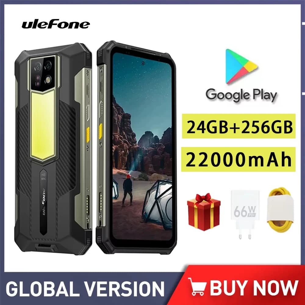 Ulefone Armor 24 Telefono robusto Batteria da 22000 mAh 24 GB di RAM + 256 GB di ROM Smartphone Android 14 64 MP + 64 MP 6,78 pollici 120 Hz Cellulare NFC