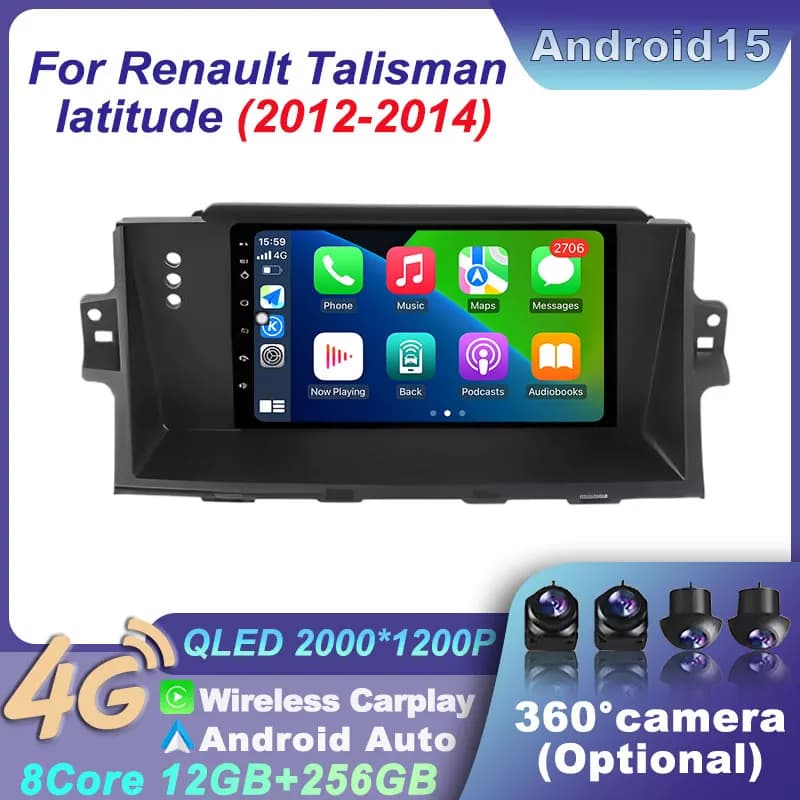 Lettore Multimedi Autoradio Android 15 Auto per Renault Talisman latitude 2012 - 2014 LHD CarPlay Video GPS 2K QLED Schermo diviso