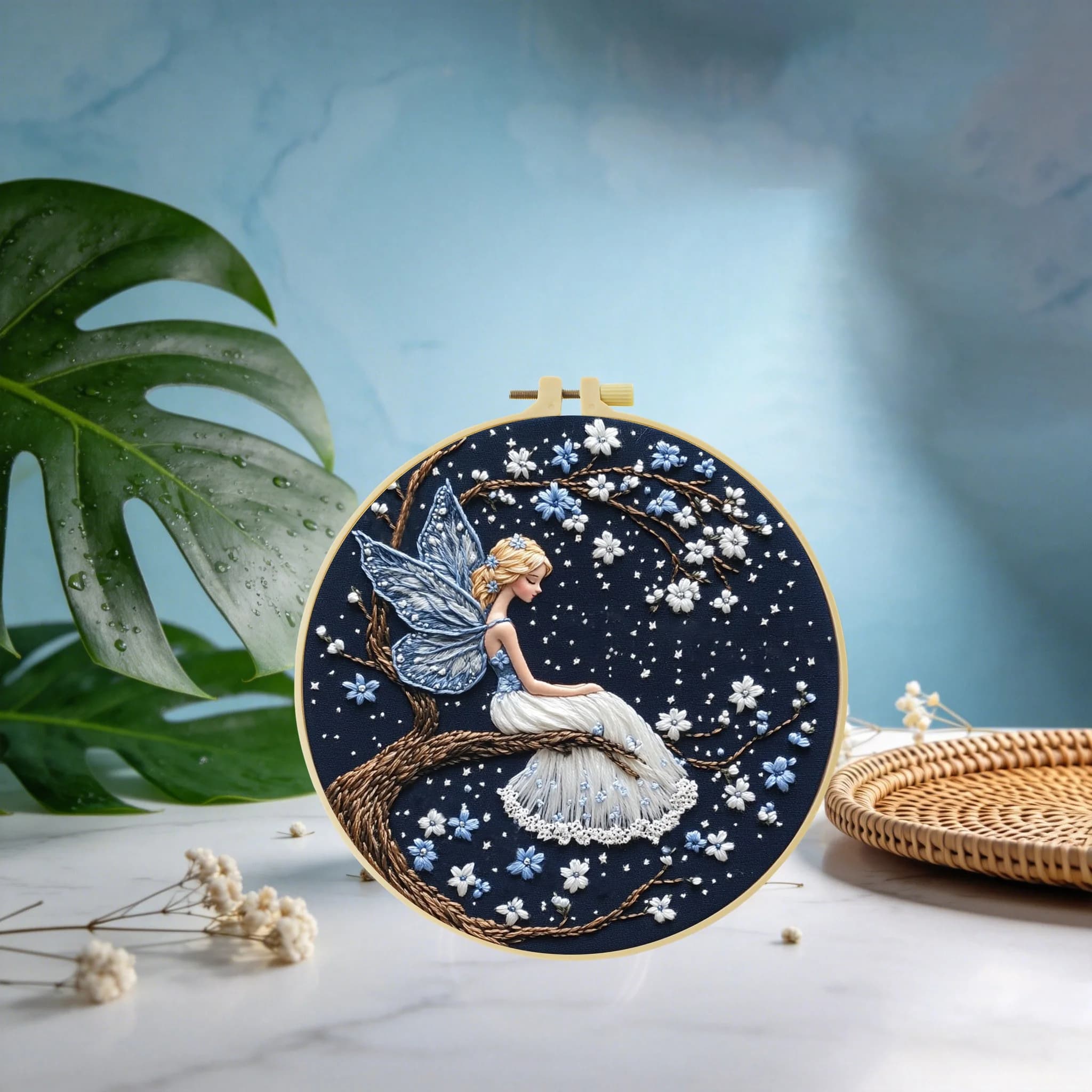 1 pz Kit Ricamo Fai da Te con Carta Idrosolubile 20x20CM/15x15CM, Motivo Farfalla Fata, per Punto Croce e Arte del Cucito, Ideale come Regalo