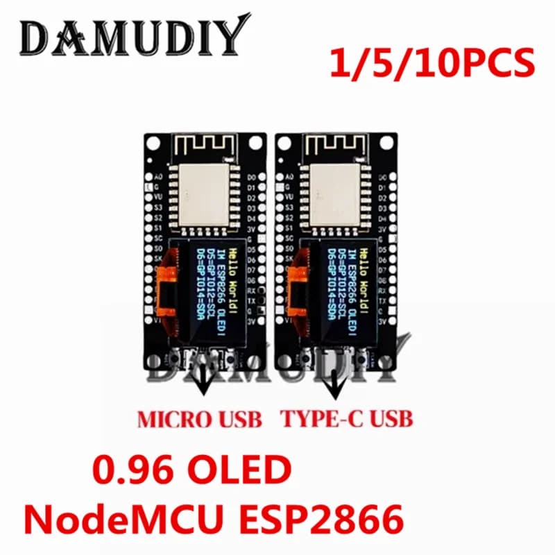 1-10 pcs/NodeMCU ESP8266 Development Card With 0.96 OLED Display Poles CH340G ESP-12F WiFi Module TYPE-C USB For Arduino