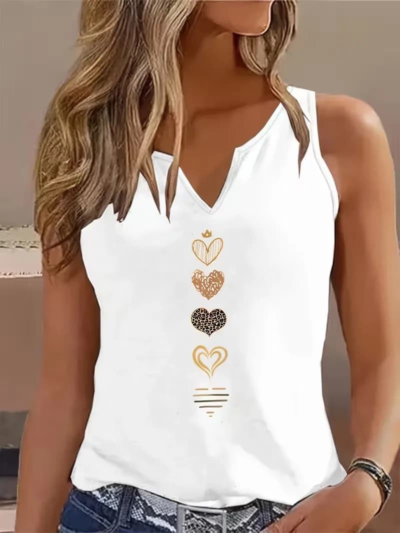 Harajuku Love Heart Casual Sleeveless Tank Top T-shirt V Neck Graphic Vest T Shirts Women Shirt V-Neck Gothic Tops Tee Summer