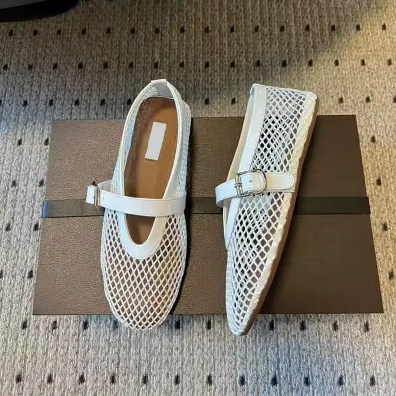Designer Brand Original Mesh Leather Flat Sandals For Women's Summer Mary Jane Ballet Shoes Breathable Fishing Net Shoes