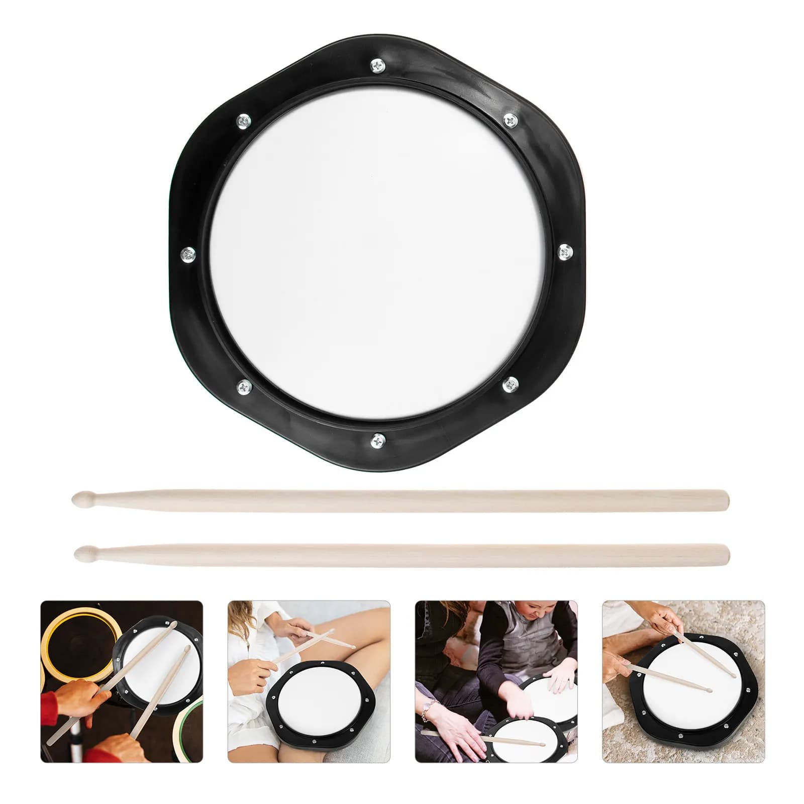 Set di Pad per Pratica Batteria con Riduzione del Suono, Tappetino in Legno, Nylon e TPE per Allenamento Batteria, per Principianti e Avanzati